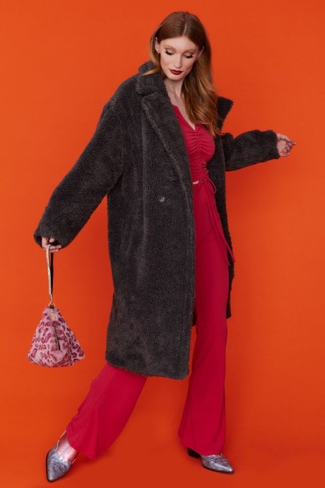 Faux Shearling Grey Oversized Maxi Coat