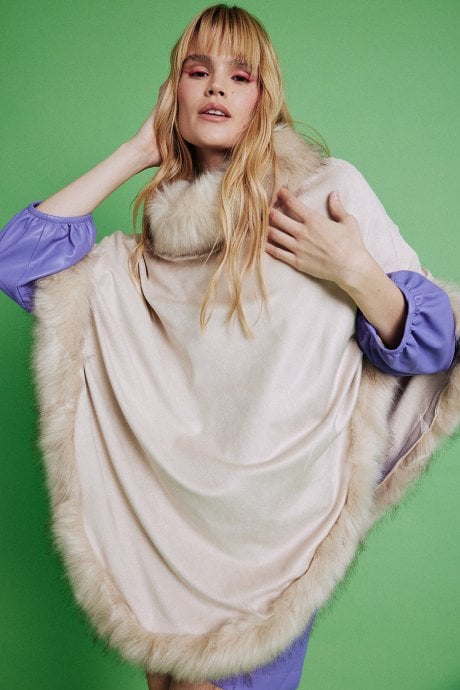 Faux Suede and Faux Fur Poncho