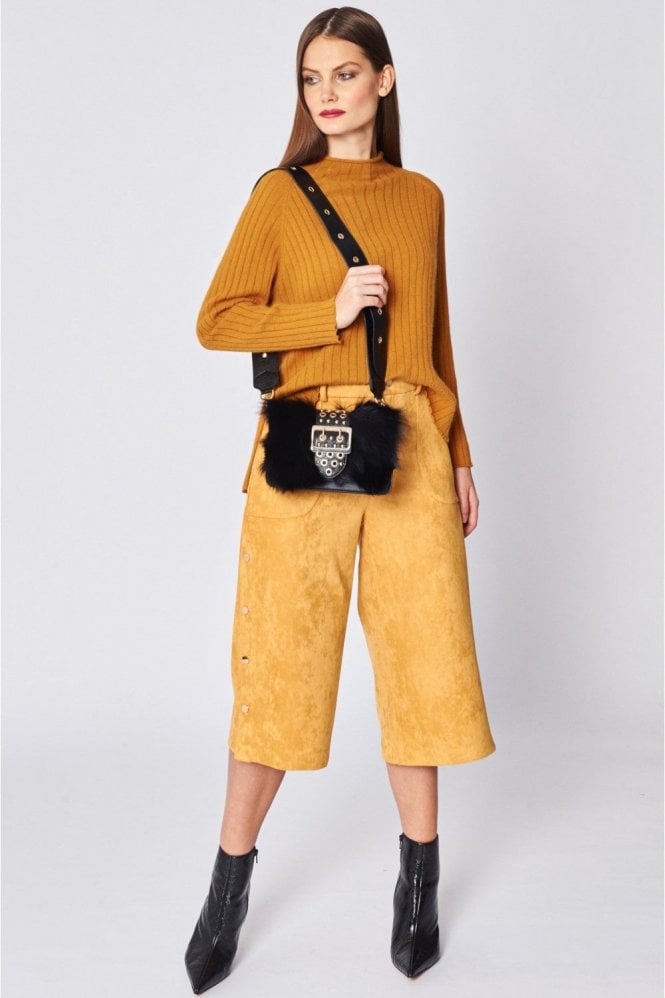 JAYLEY Faux Suede Digital Print Trousers