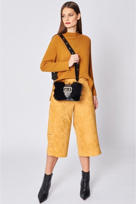 Faux Suede Digital Print Trousers