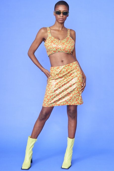 Faux Suede Orange and Green Love Heart Skirt