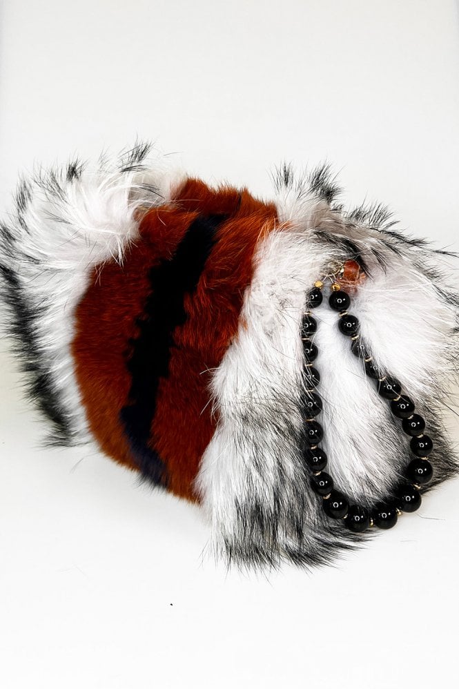 JAYLEY Fox and Coney Fur Striped Clutch Bag