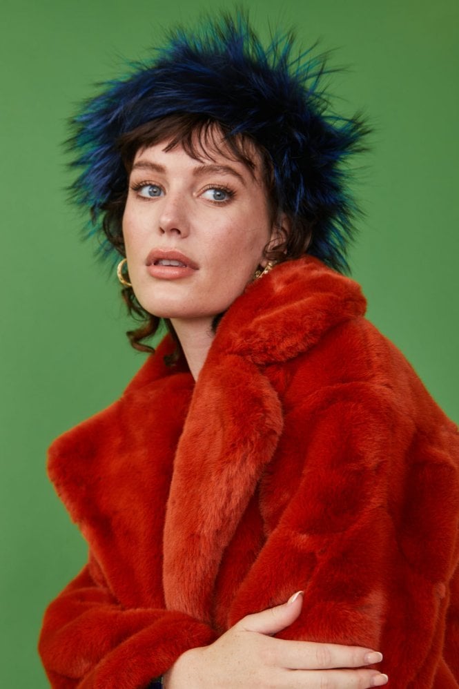 JAYLEY Fox Fur Headband Hat in Blue