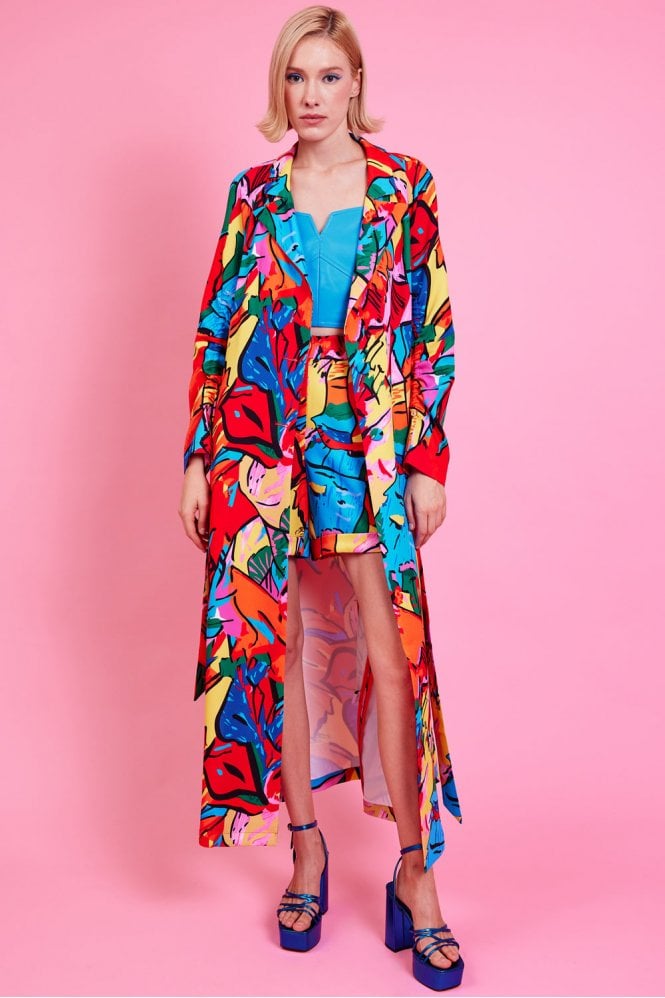 JAYLEY Tencel Blend Digital Print Trench Coat