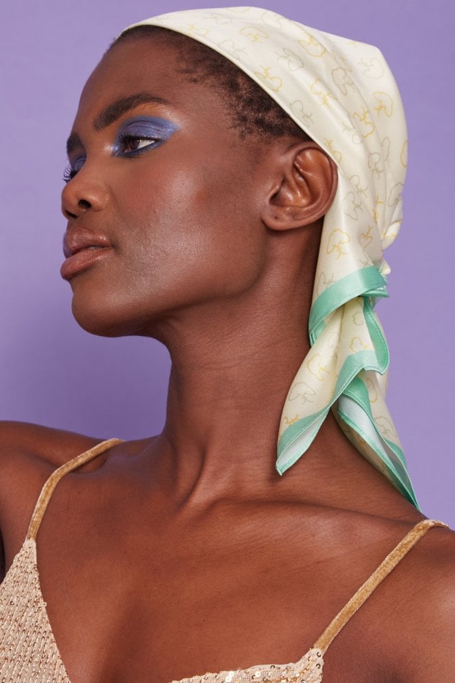 JAYLEY White and Blue Abstract Silk Scarf