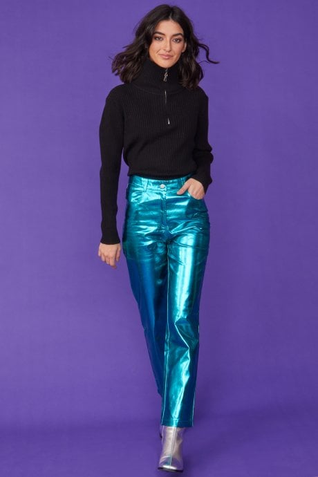Funnel Neck Ribbed Jumper in Black