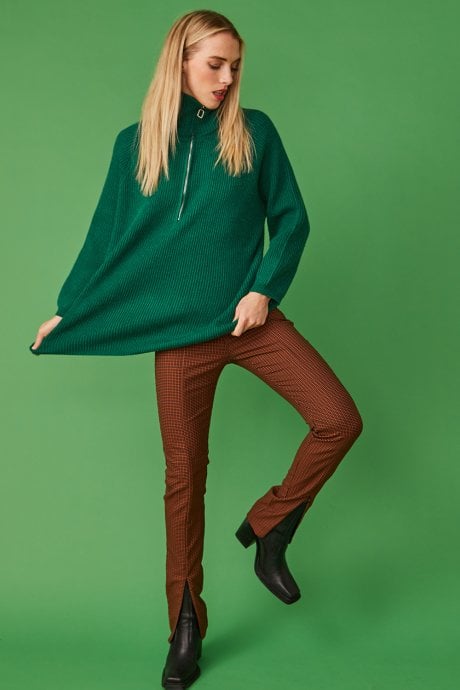 Funnel Neck Ribbed Jumper in Green