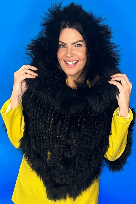 Fur Hooded Poncho