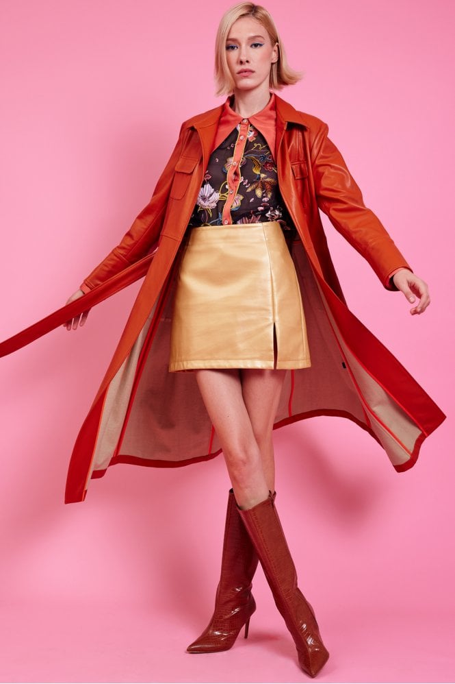 JAYLEY Gold Faux Leather Mini Skirt
