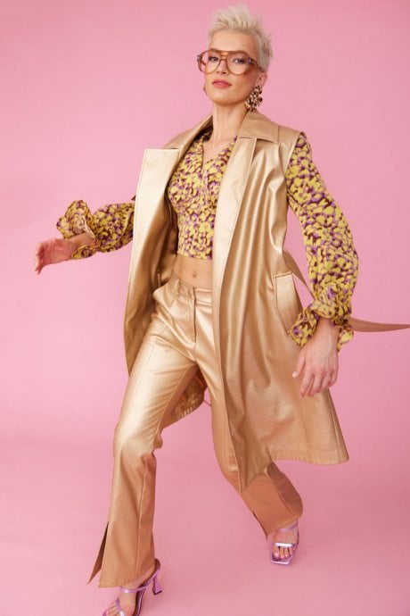 Gold Faux Suede Metallic Maxi Gilet | Waistcoat