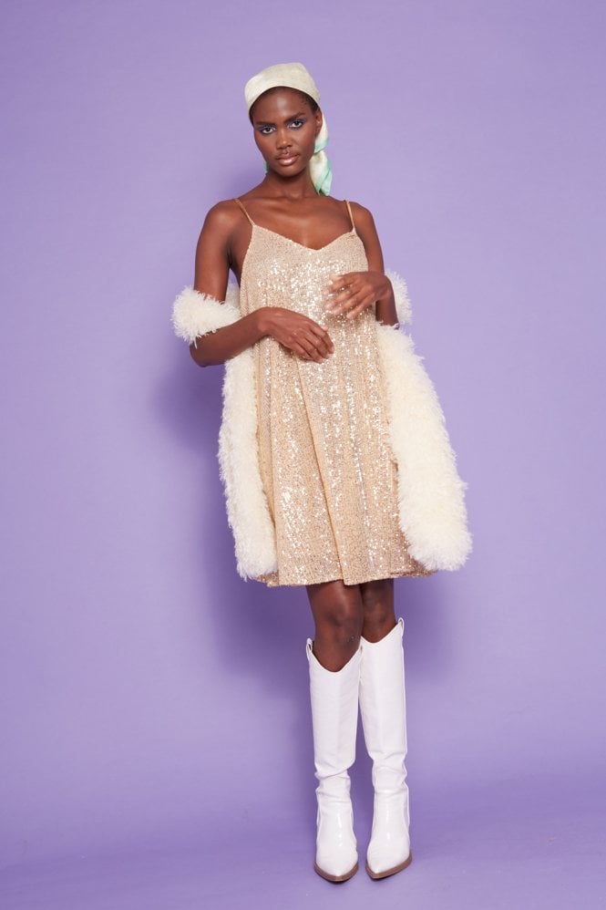JAYLEY Gold Sequin lightweight Swing Dress