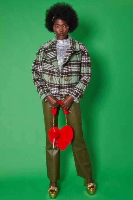 Green and Black Wool Check Jacket