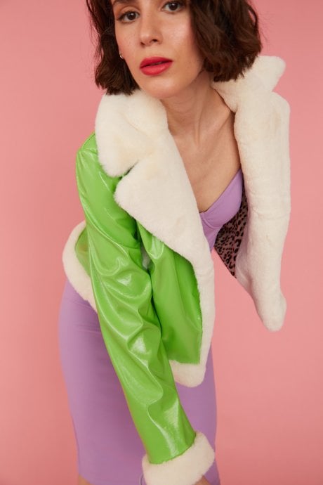 Green and white Aviator Style Jacket