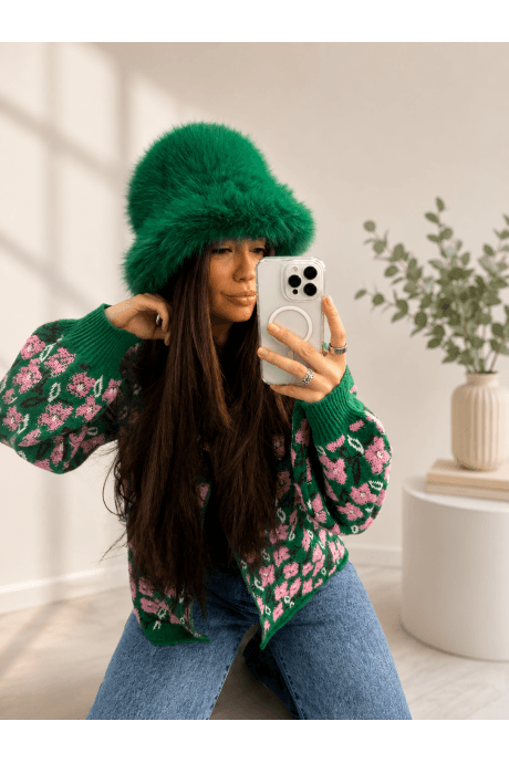 Green Bamboo Blend Faux Fur Hat 