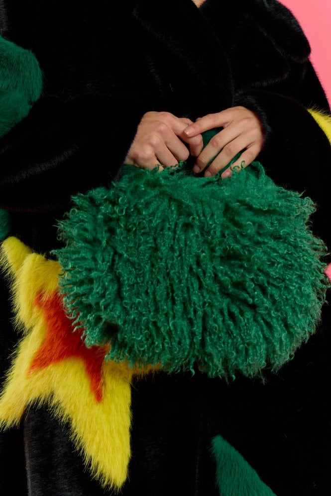 JAYLEY Green Bamboo Eco Faux Fur Bag