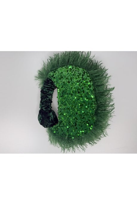 Green Bamboo Faux Fur Trim Sequin Tote Bag