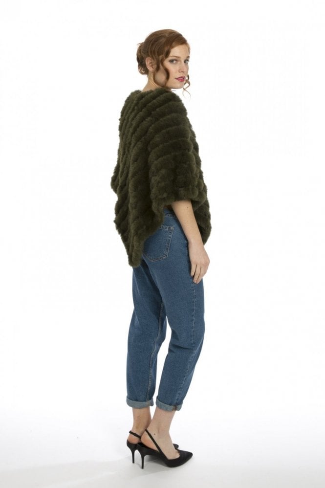 JAYLEY Green Cashmere Blend Faux Fur Poncho
