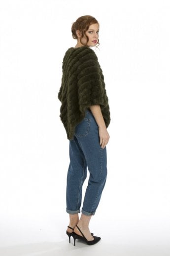 Green Cashmere Blend Faux Fur Poncho