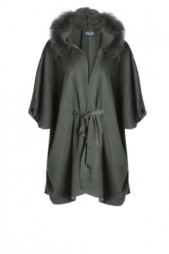 Green Cashmere Hooded Fox Fur Cardigan