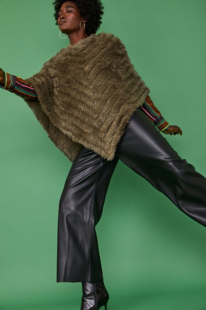 JAYLEY Green Coney Fur Poncho