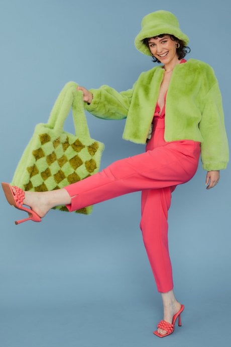 Green Cropped Faux Fur Jacket