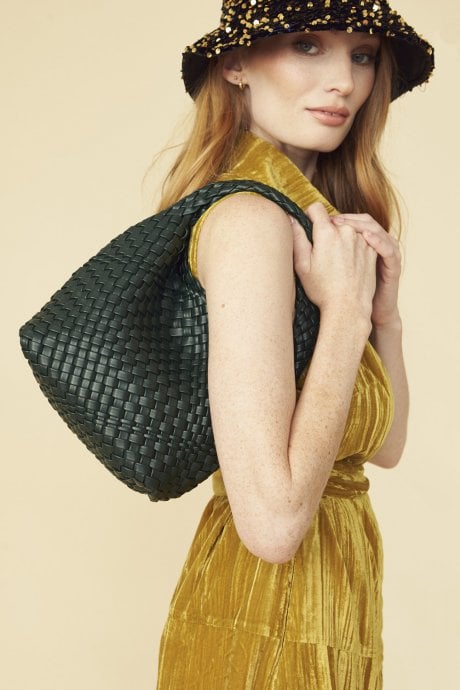 Green ECO Leather Hand Woven Mini Tote Shopper