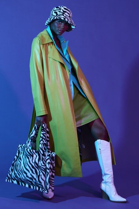 Green Eco Leather Trench Coat