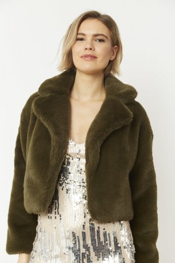 Green Faux Fur Cropped Coat