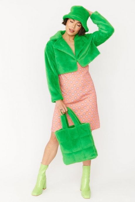 Green Faux Fur Cropped Jacket