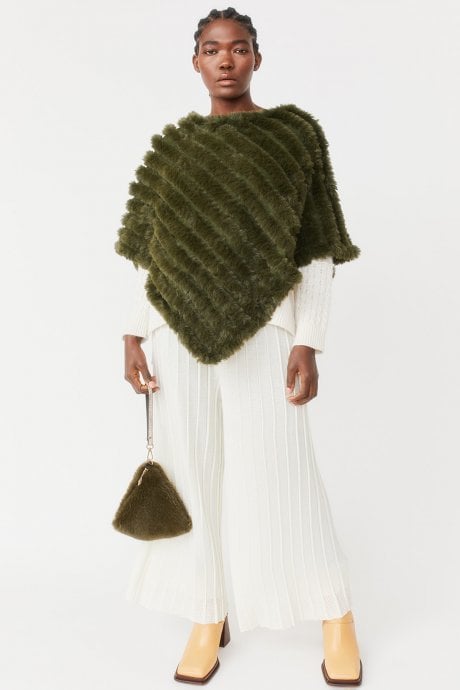Green Faux Fur Poncho