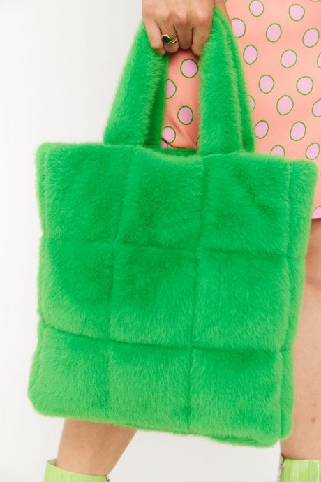 Green Faux Fur Tote Bag