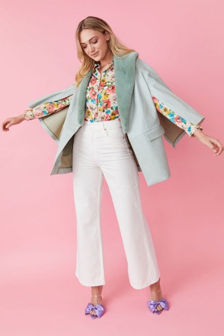 Green Faux Leather Cape Jacket Detachable Collar