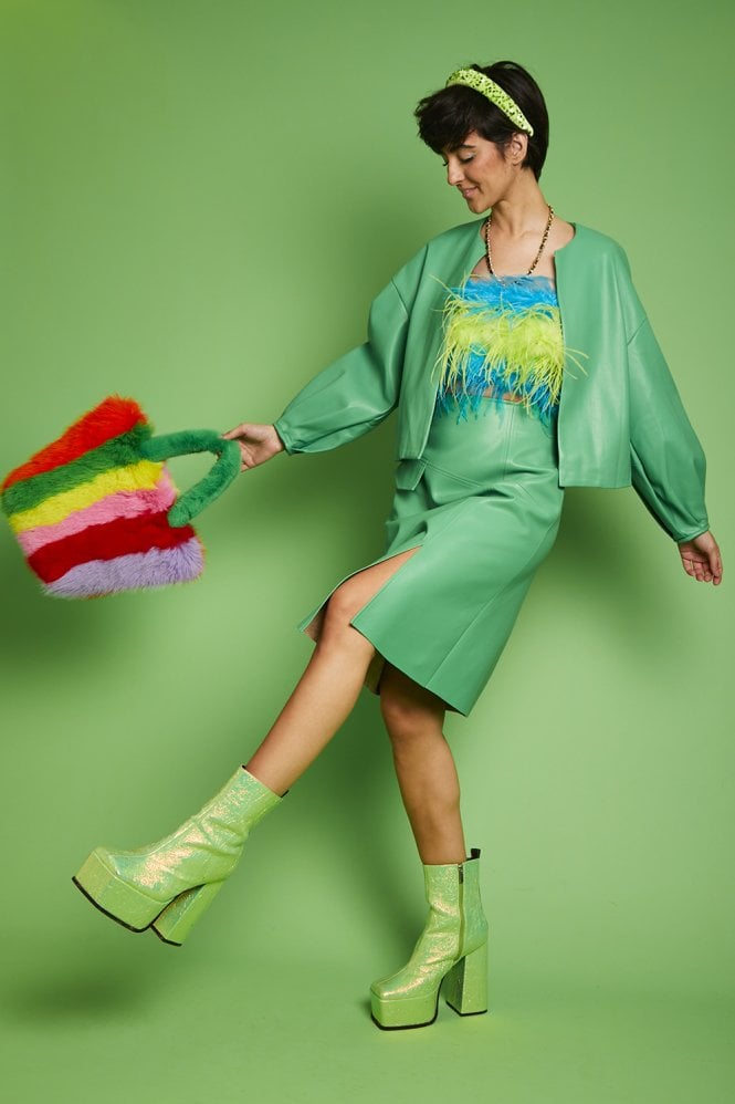 JAYLEY Green Faux Leather Jacket