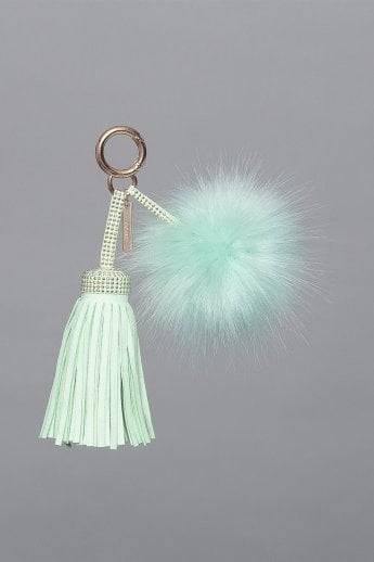 Green Faux Suede Faux Fur Pom Charm