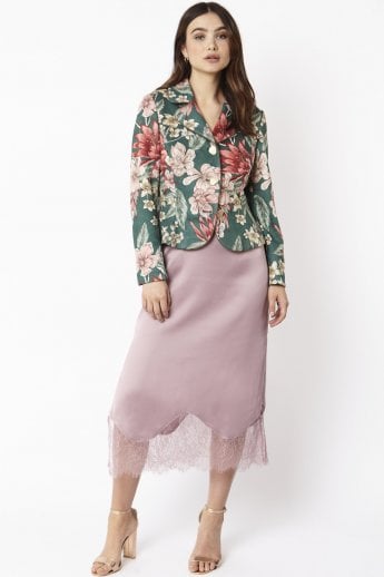 Green Faux Suede Floral Cropped Jacket