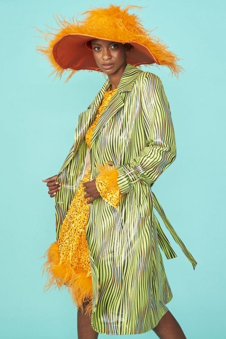 Green Faux Suede Zebra Trench Coat