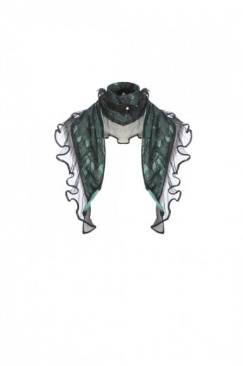 Green Fine Knit and Lace Scarf