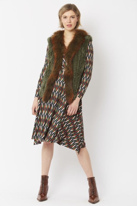 Green Fox and Coney Fur Gilet With Collar Feature