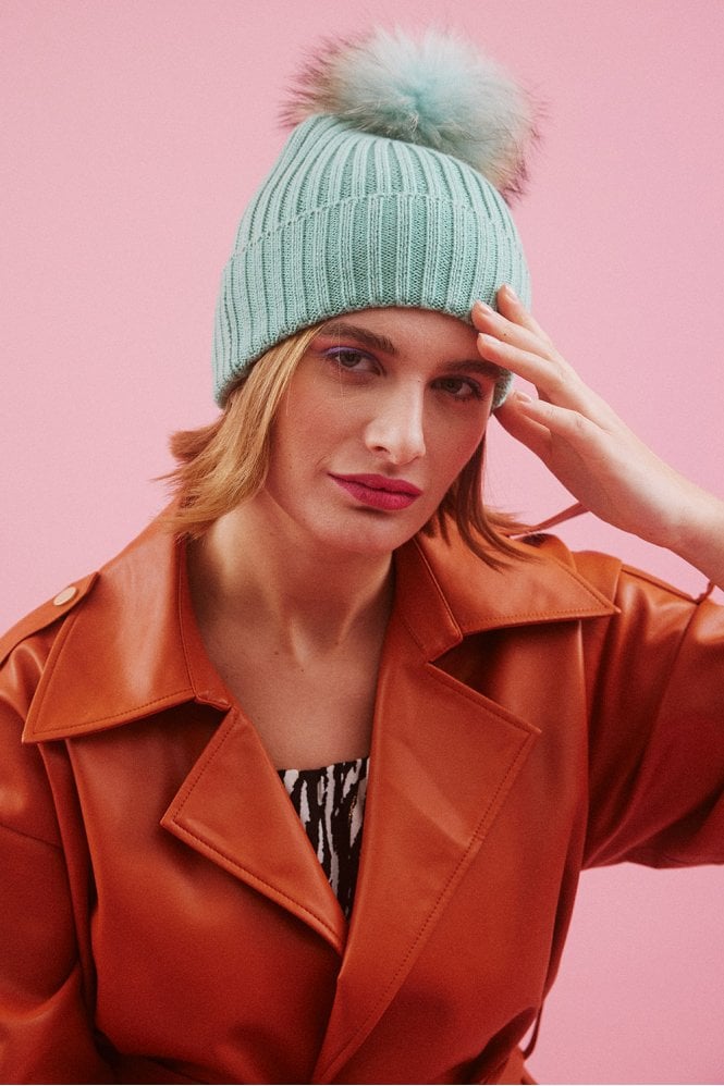 JAYLEY Green Fur Pom Pom Hat