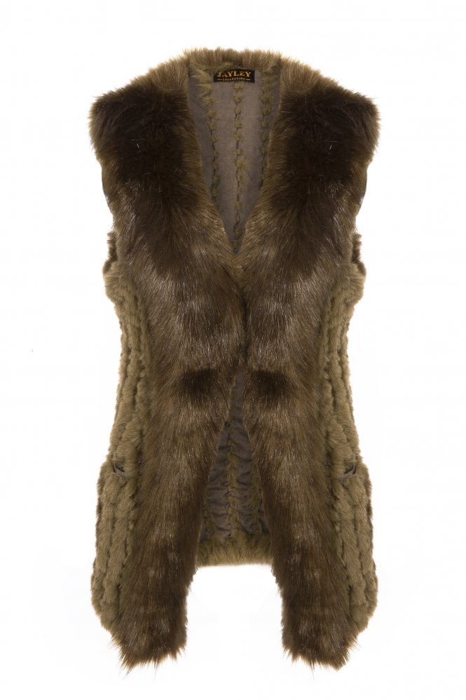 JAYLEY Green Hand Knitted Faux Fur Vest