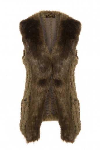 Green Hand Knitted Faux Fur Gilet | Waistcoat