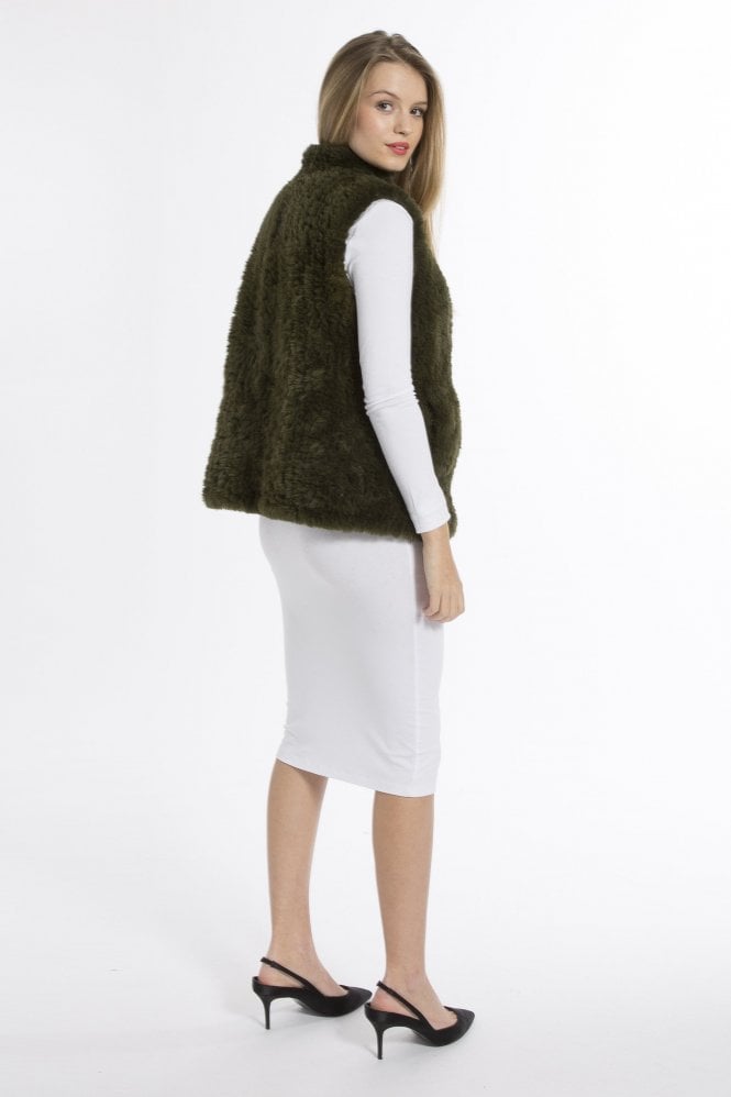 JAYLEY Green Hand Knitted Faux Fur Vest