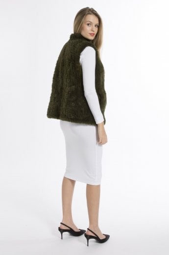 Green Hand Knitted Faux Fur Gilet | Waistcoat