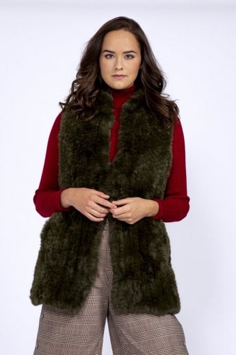 Green Hand Knitted Faux Fur Gilet | Waistcoat