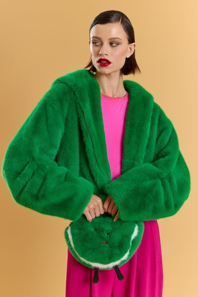 JAYLEY Green Handmade Water Melon Bamboo Fur Bag