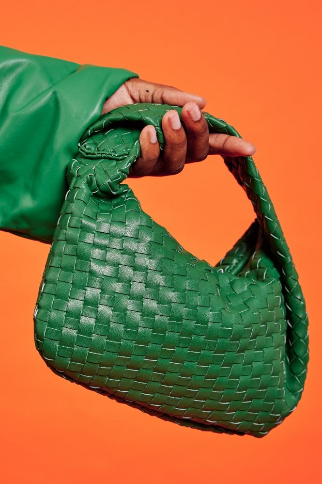 JAYLEY Teal Jodie Small Woven Shoulder Bag with Knot Detail