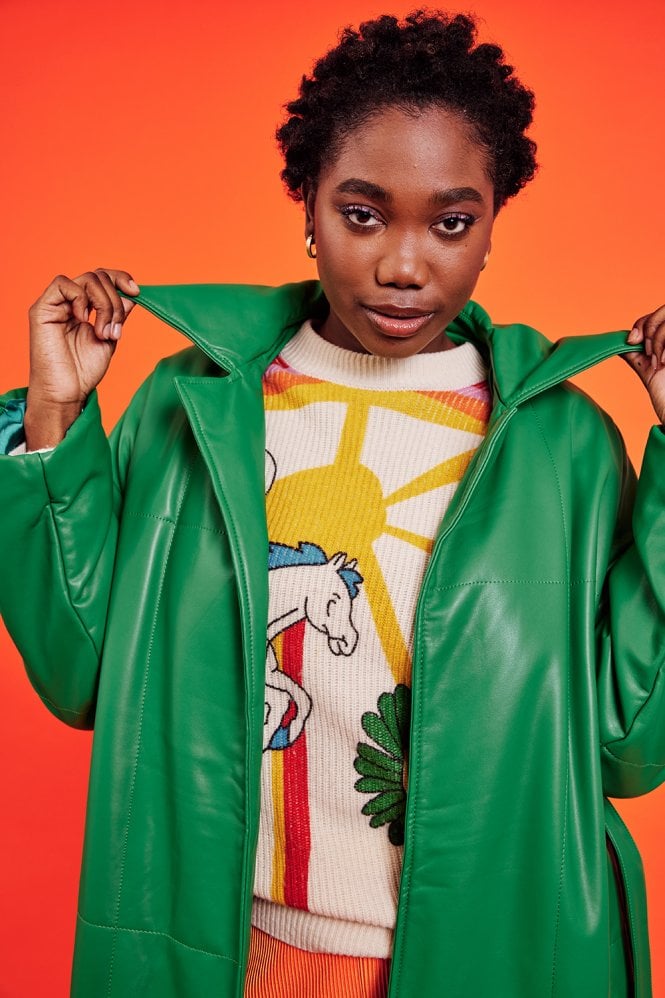 JAYLEY Green Maxi Eco Leather Puffer Coat