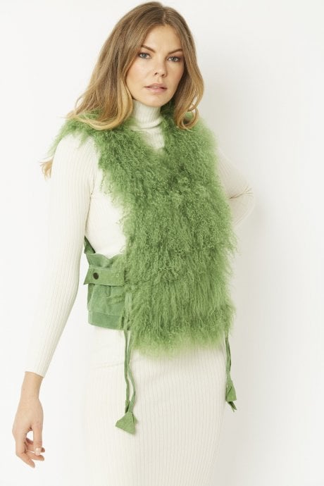 Green Mongolian Fur and Suedette Gilet | Waistcoat