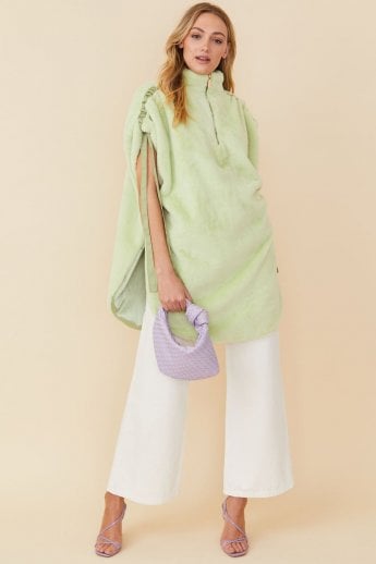 Green Oversize Faux Fur Poncho