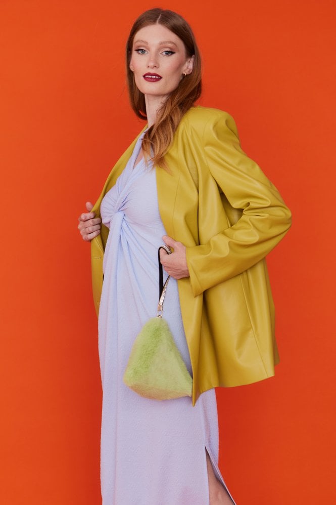 JAYLEY Green Pyramid Faux Fur Bag